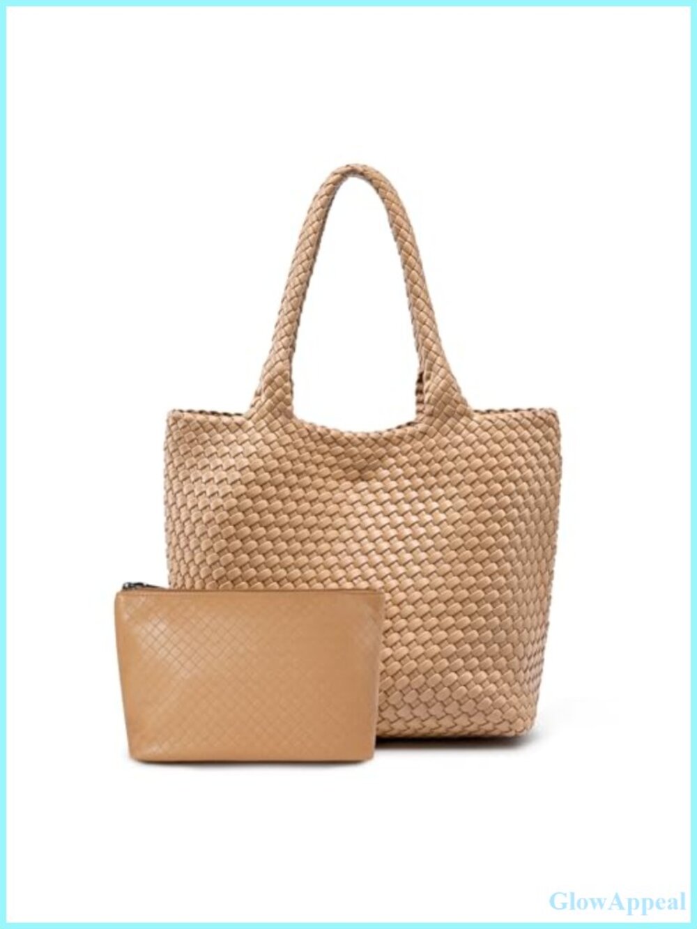 Large Woven Tote Bag for Women Vegan Leather Handbag with Clutch